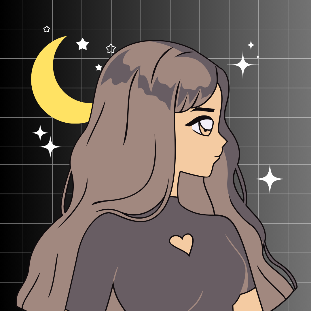 NymphoWaifu Logo of an anime girl with a night sky behind her